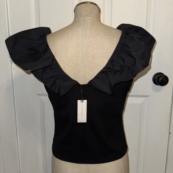 NEW Anthropologie Dolan Ruffle Black Blouse Flutter Sleeve Size M Medium V-Neck - Picture 4 of 9